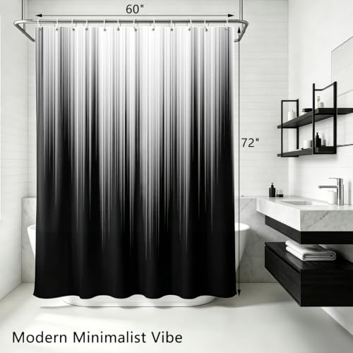 Image of AAtter Black and White Shower Curtain, Gothic Ombre, 60x72 Inch, 12 Hooks