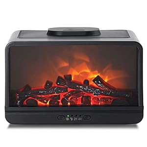 MAXWINER Dynamic Flame Fireplace Essential Oil Diffuser 300ml Aromatherapy Diffuser Ultrasonic Cool Mist Humidifier with Multiple Mist Mode, Timer and Waterless Auto Off for Home Room Office