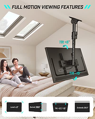 Greenstell Ceiling Tv Mount With Power Outlet, Tv Mount For 26-65 Inch Tvs, Tv Ceiling Mount With 900J Surge Protection, Swivel, Tilt And 6 Height Adjustable, Max Vesa 400X400Mm, Holds Up To 110Lbs #TOP3