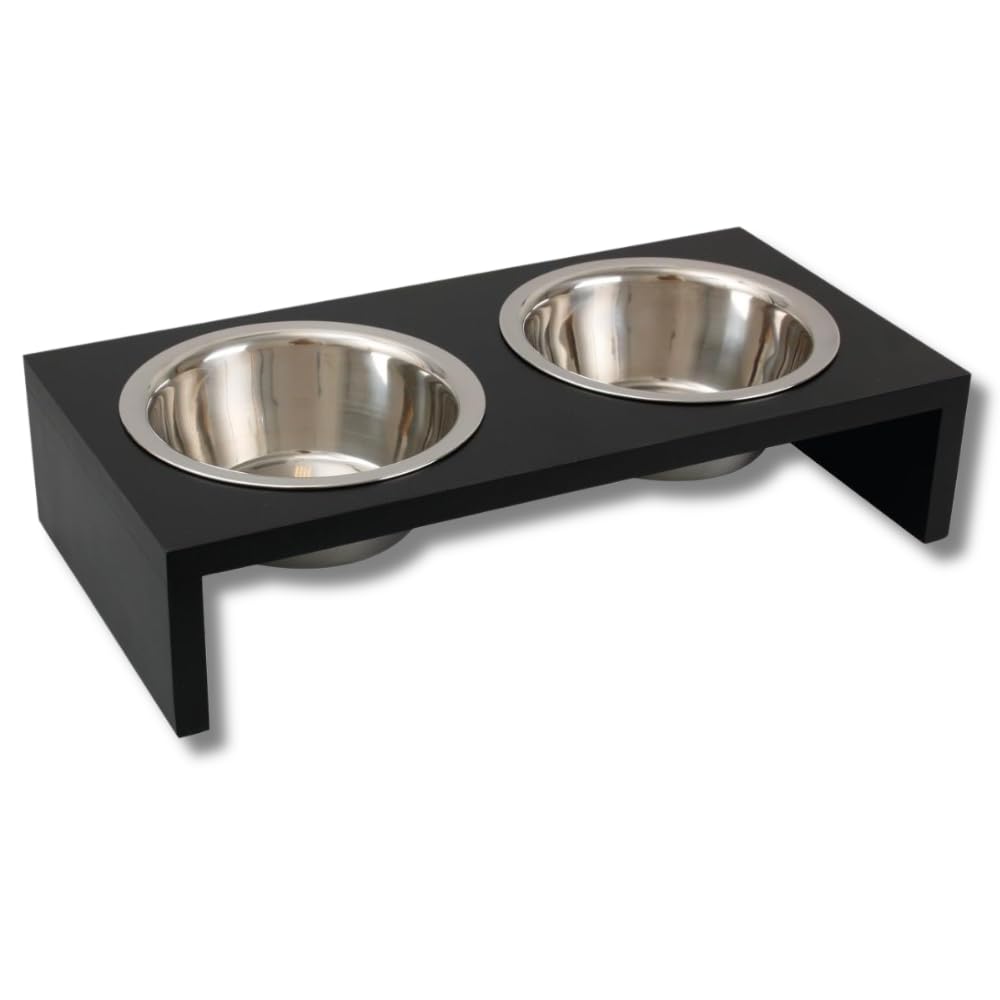 Pet's Market Ciotola Cane Gatto Doppia per la Pappa con Supporto in Legno in Diverse Dimensioni e Colori 2x220 ml 2x380 ml 2x650 ml (2x650 ml Nero)