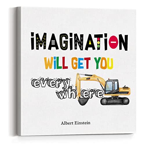 Yeley Construction Nursery Print Positive Einstein Quotes Imagination Will Take You Everywhere Paintings Canvas Wall Art Kids Poster Canvas Artwork Ready To Hang Playroom Home Decor #TOP8