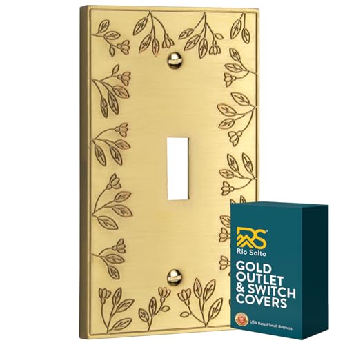 Rio Salto Gold Light Switch Cover Plate Toggle Brushed Gold Switch Plate Metal Decorative Floral Wall Plates Flip Switch Cover Floral Collection Midsize 5.00 X 3.13