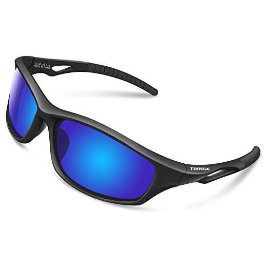 TOREGE Polarized Sports Sunglasses for Men Women for Cycling Running Fishing Golf TR90 Unbreakable Frame TR010-1 (Black&Black Tips& Blue Lens)
