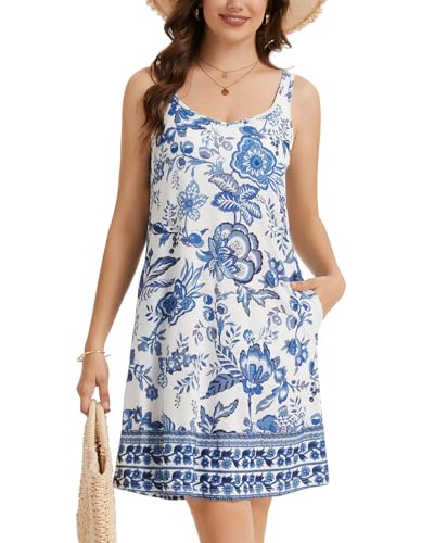 Image of ANYFITTING Built in Bra Summer Dresses for Women 2025 Casual Short Dress with Pockets Mini Floral Sundresses