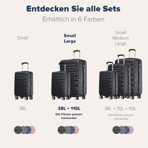 TRVLMORE Koffer & Trolleys - Koffer Set, Kofferset 2 Teilig, Handgepäck Koffer, Hartschalenkoffer Groß, Reisekoffer mit Rollen Groß - Trolley Handgepäck - Handgepäck Trolley 55x36x20 - Schwarz