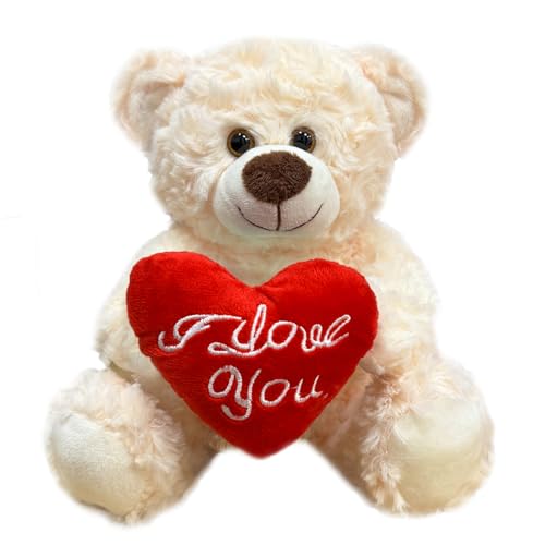 ''I Love You'' White Teddy Bear with Heart Plush Toy Souvenir Soft Stuffed Animals Cute Bear Doll with Heart for Mom Dad Anniversary Valentines...