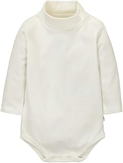 Baby Unisex Cotton Long-Sleeve Bodysuits Solid Turtleneck Onesies