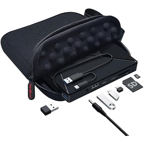 PeroBuno External CD DVD Drive, USB 3.0 Optical Disc Drive, 4 USB Ports and 2 TF/SD Card Slots, CD DVD Burner Writer Reader Player for Laptop MacBook PC Windows 11/10/8/7 Linux OS with Carrying Case Cover