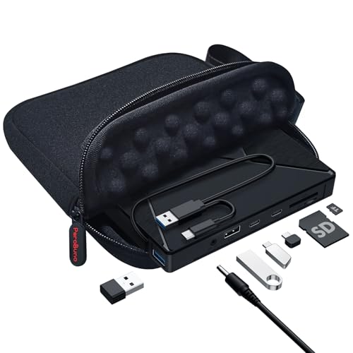 PeroBuno External CD DVD Drive, USB 3.0 Optical Disc Drive, 4 USB Ports and 2 TF/SD Card Slots, CD...