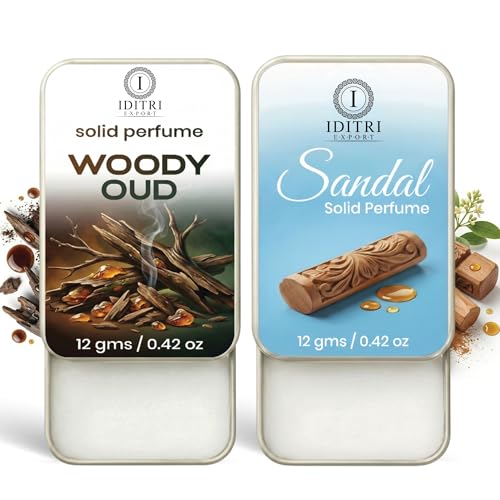 Image of Solid Perfume |sandal&Woody oud Alcohol Free Wax Perfume Balm, Long Lasting | Pocket Tin 12g, Pack Of 2| Non Greasy Smooth Glide, Travel Friendly Men And Women