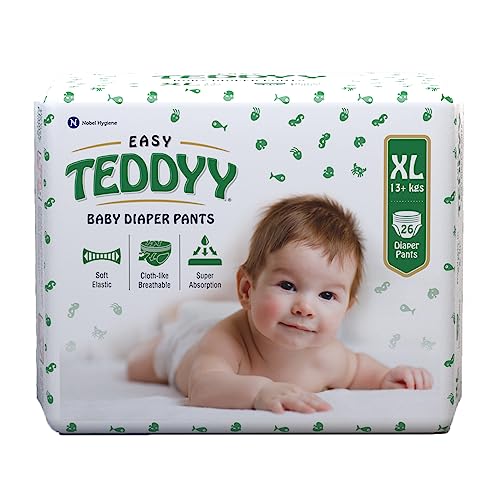 Image of TEDDYY Easy Baby XL Size Diaper Pant Style | 26 Count (Extra Large) | 12-17 kgs (Pack of 1) | Long Protection Hours | Anti-Bacterial | Airy Breathable Fit | Rapid Soaker Channels with Wetness Indicator