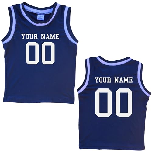 Custom Sleeveless Basketball Sport Jersey for Toddlers - Personalized with Name & Number-Front and Back - (3 Years, Navy)