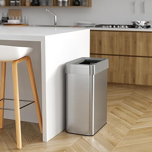 Image of iTouchless Touchless Open Top Trash Cans with AbsorbX Odor Filter, Stainless Steel, Rectangular 16 Gallon