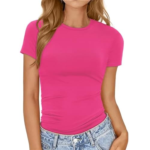 Womens Basic Tees Summer Short Sleeve Shirts Slim Fit Tight T Shirt Going Out Tops Trendy 2026