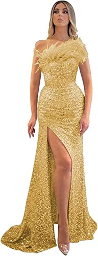 Robe de soirée longue en plumes or TSxuelian chic grande taille 56 cérémonie femme