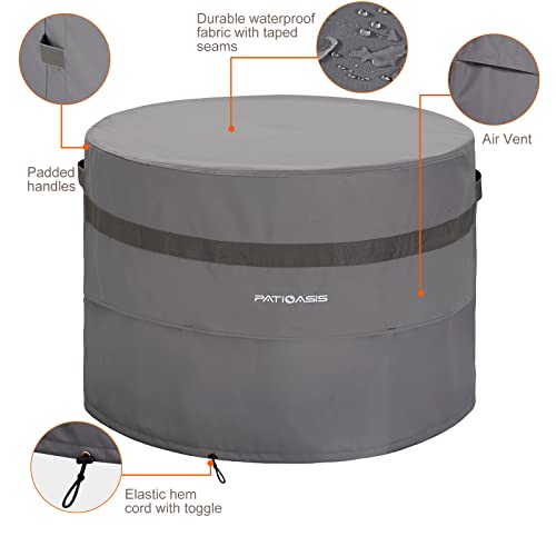 Grey Round Firepit Table Cover 32''Dia Waterproof Outoor Patio Gas Fire Bowl Cover 600D All Weather Resistant Fire Pit Covers Round #TOP2