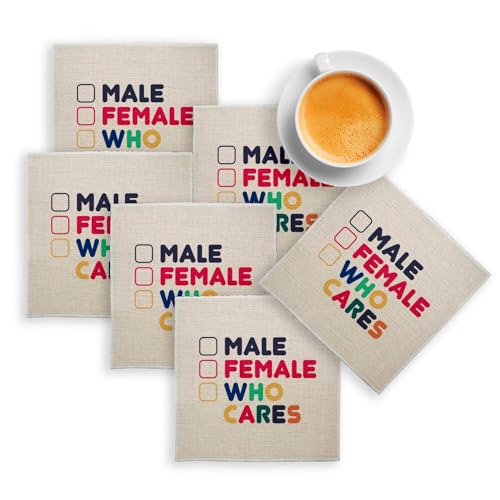 sous Verre en Lin - Male Female Who Cares LGBTQ+ Trans Non-Binary - Lot de 6 (100 x 100 mm)