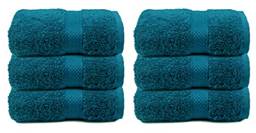 Ramanta Home Premium Cotton Oversized 6 Pack Hand Towels - 100% Pure Cotton - Multipurpose Bathroom Towel Set for Hand, Face, Gym, Yoga and Spa- Idea for Everyday Use - 16x28 inches - Teal
