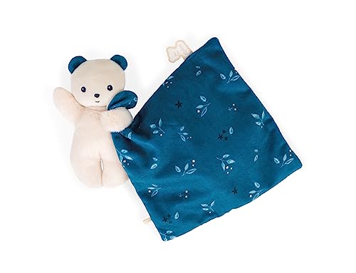 KALOO - Carré Douceur - Doudou Manta Oso Noctámbulo - Peluche para Bebés - Cuadrado 18 x 18 cm Azul - Materiales Ecorresponsables Suaves - Caja de Regalo FSC - Desde el Nacimiento, K972004