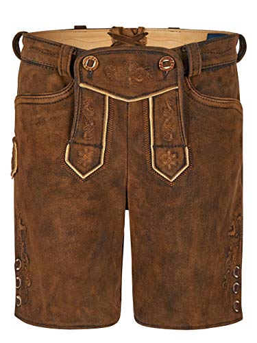 Almbock Lederhose - Lederhose Frauen Tracht Wildbock (100% Wildleder) - Lederhose Damen kurz braun Used in Gr. 32