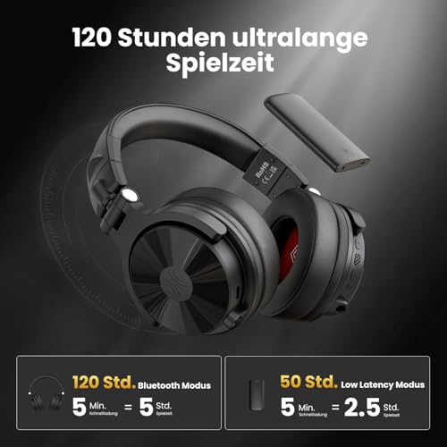 OneOdio Studio Max 1 Kabellose Over Ear DJ Kopfhörer, 120 Std. Spielzeit, 20 ms geringe Latenz, Hi-Res/LDAC-Audio, Dongle/Bluetooth 5.3/3,5 mm/6,35 mm für Musik Monitoring Recording Podcast Gitarre