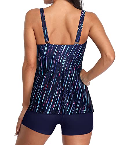 Image of Yonique Women 2 Piece Flowy Tankini Swimsuits with Boyshorts V Neck Swim Tank Tops Bathing Suits Modest Swimwear