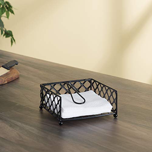 Lattice Collection Flat Napkin Holder (Black), By Home Basics, With Weighted Pivoting Arm | Large Napkin Holder/Napkin Holders For Kitchen #TOP5