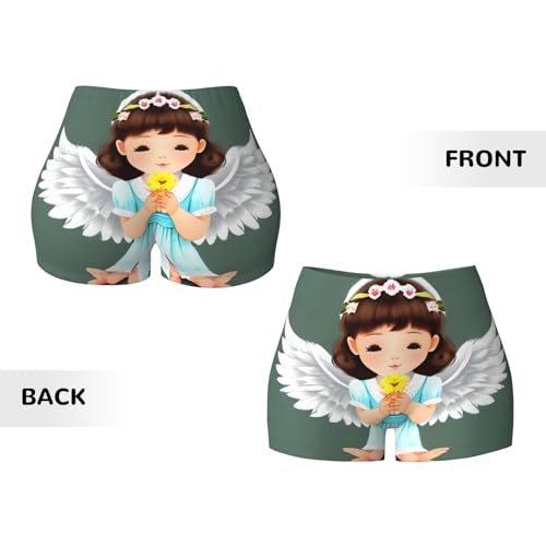 Cute Little Angel Pattern Sports Shorts, high Elastic Slim Fitness Pants, Suitable for Yoga/Leisure/Daily wear3