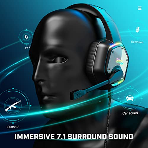EKSA E1000 USB Gaming Headset for PC, Computer Headphones with Microphone/Mic Noise Cancelling, 7.1 Surround Sound, RGB Light - Wired Headphones for PS4, PS5 Console, Laptop, Call Center - Thumbnail 5