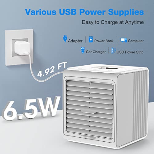 7" Mini Portable Air Conditioner, 3-In-1 Small Evaporative Air Cooler, 2000Mah Battery Powered &Usb Rechargeable Personal Air Cooler W/Humidifier, 3 Speed, Quiet Desk Fan For Room Office Car Camping #TOP7