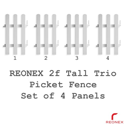 Image of Garden Picket Fence 60cm (2ft) Tall - White - 4 Panels Solid WPC Waterproof - 142cm (4ft 8in) Running Length - with Pipe Posts for Soil Support - Trio Model - Indoor & Outdoor Border Partition