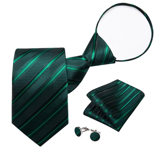 Image of DiBanGu Mens Zipper Ties Silk Adjustable Necktie Pocket Square