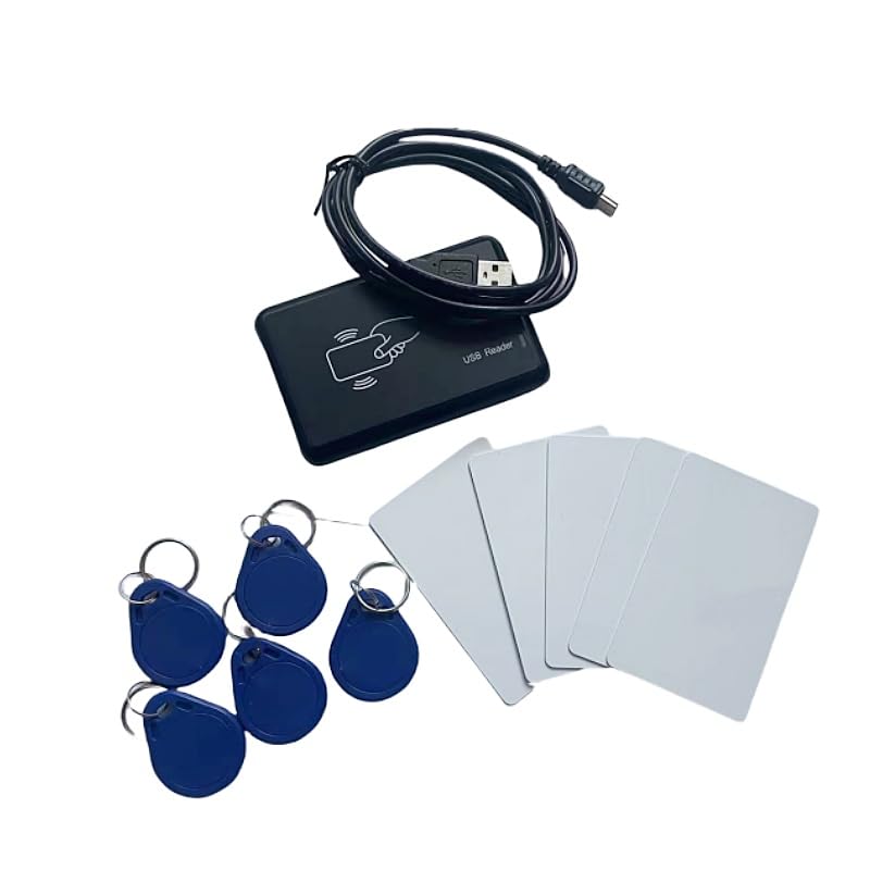 13.56MHz RFID Contactless Smart Card Reader, ISO14443A USB Proximity IC Card Sensor, Plug & Play with 5PCS IC Cards + 5PCS Key Fobs, Compatible with Windows XP/Vista/7/10/2000 & Android OS