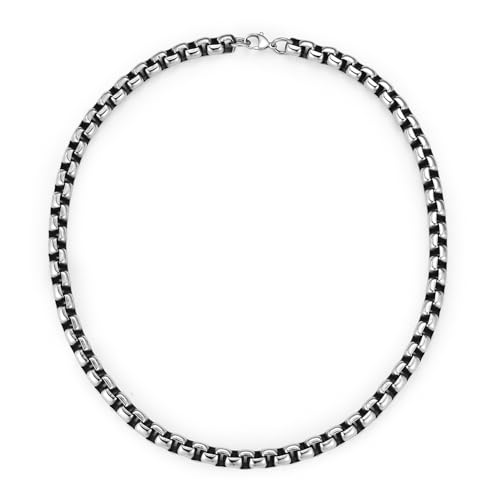 Mens Stainless Steel 10MM Chunky Box Chain Necklace, Silver Color Heavy Duty and Sturdy Link Chain Necklace for Men, Hip Hop Punk Rock Style