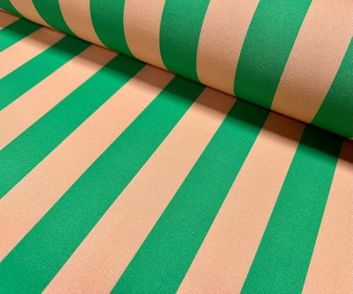 Tissu imprimé rayures vertes et pêche pour couture rideau salon - 6