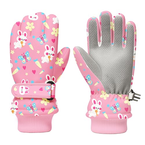 WRTMBOIF Kids Winter Snow Ski Gloves Waterproof Cold Weather Insulated Outdoor Snowboard Gloves for Toddler Girls 3-11Y