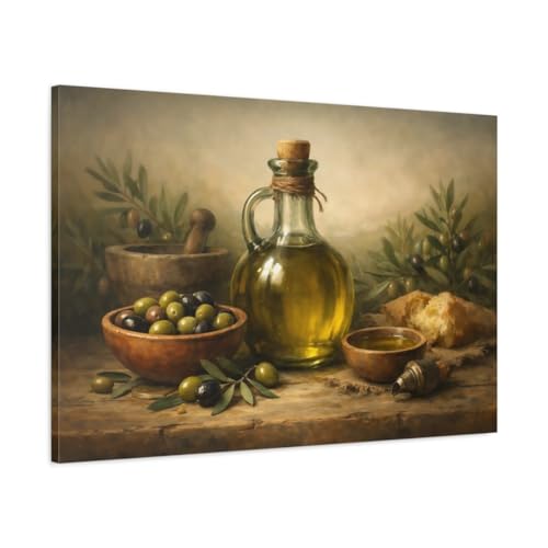 Tableau nature morte huile d'olive 90x60cm de style horizontal pour salon