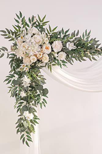 Serra Flora Wedding Arch Flowers Swag Kit (Pack Of 4) 2Pcs White Greenery Artificial Flowers With 2Pcs White Sheer Draping Fabric Floral Swags For Ceremony Reception Decorations #TOP4