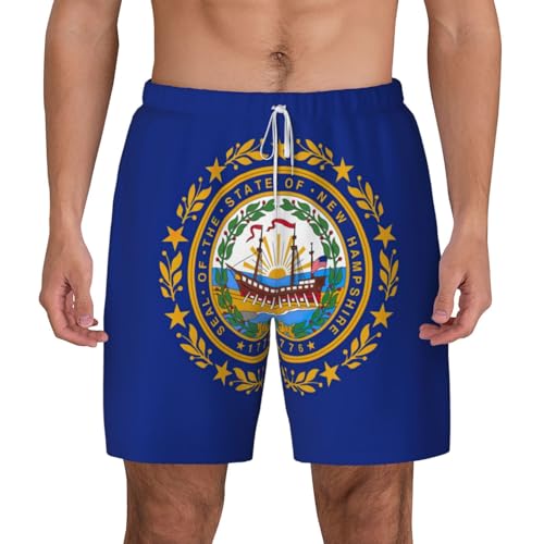 New Hampshire State Flagshort Swim Trunks with Waist Rope and Two Side Pockets Beach Shorts Bathing Suits for Men