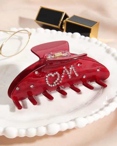 Pinza para cabello WELROG roja 3.9 in acrílica miniatura 6
