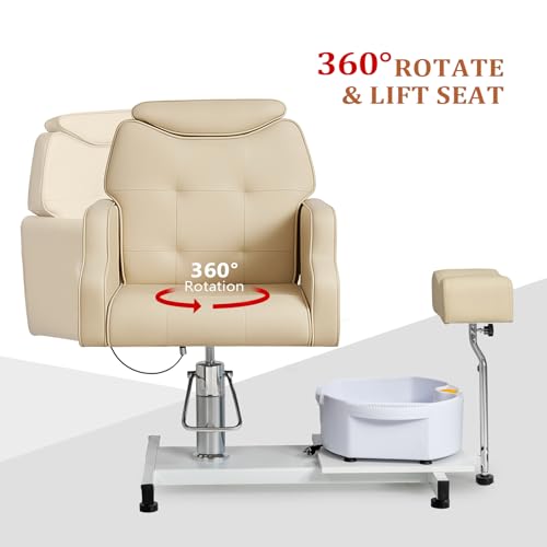 OmySalon Pedicure Chair w/Stool & Bubble Massage Foot Bath, 360° Rotation Hydraulic Adjustable Seat, Pedi Station for Foot Nail Tech Beauty Spa Salon Home Use (Bleached Sand)