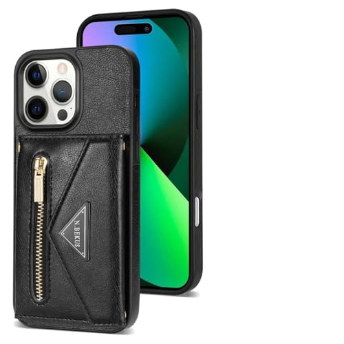 Étui en cuir iPhone 13 Pro Max noir de qualité supérieure avec clapet