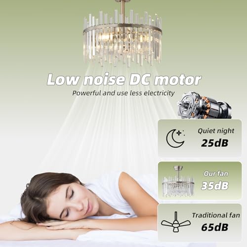 Image of Silver Fandelier Ceiling Fans with Lights, Crystal Chandelier Ceiling Fan with Light Remote Control, Mid Century with 6 Speeds for Bedroom, Living Room