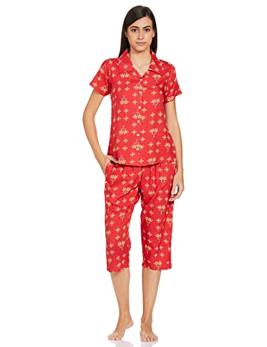 Image of Longies Women's Rayon Capri Nigh Suit Regular Set (LGRCSSYV001 marron028 S)