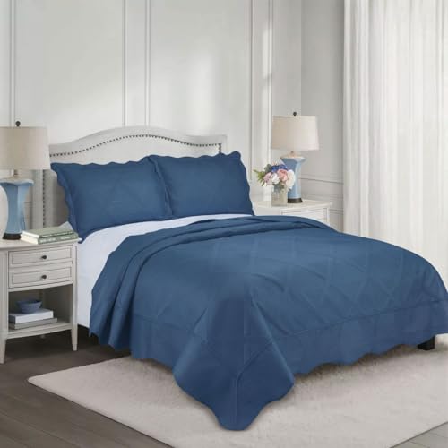 Colcha Kit Cobre Leito Solteiro 240cm x 160cm com Porta Travesseiros Egeu Camesa - Marinho