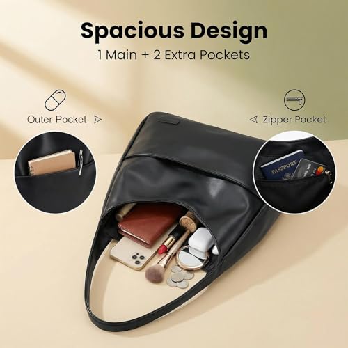 Image of Tote Bags for Women,Faux Leather Shoulder Hobo Purse Soft Slouchy Work Handbag for Work Travel 2pcs