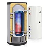 TECHGLOBE - Acumulador de agua caliente totalmente fabricado en acero inoxidable - con intercambiador de calor extragrande (4 m²) - Eficiencia energética - con aislamiento de 50 mm (500 L)