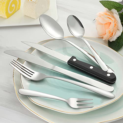 Pleafind 72 piezas, juego de cubiertos para 12 personas, cuberteria plateada de acero inoxidable que incluye cuchara, cuchillo, tenedor, cuchillo de carne, apto para lavavajillas - imagen 5