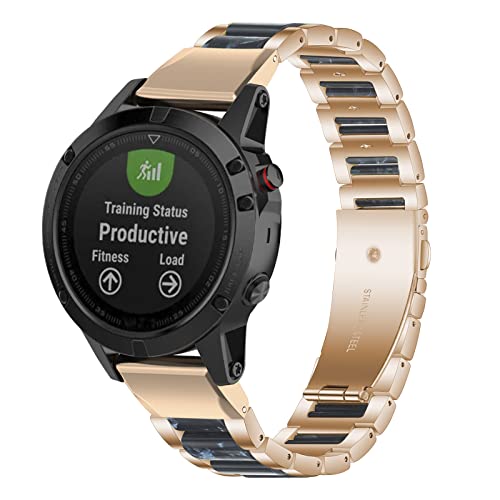 Gheper Resin Stainless Steel Watch Band Compatible with Garmin Fenix 7/Fenix 6 Pro/Fenix 5 Plus/Forerunner 935/945 Quick Fit Replacement Wristband Strap for Men Women