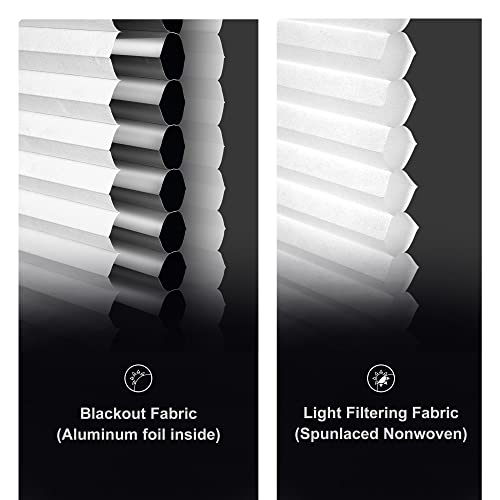 Berissa No Drill No Tools Blackout Cellular Shades Cordless Honeycomb Blinds Easy To Install Aluminum Cellular Blinds For Windows, Blackout-White, Custom Size #TOP6